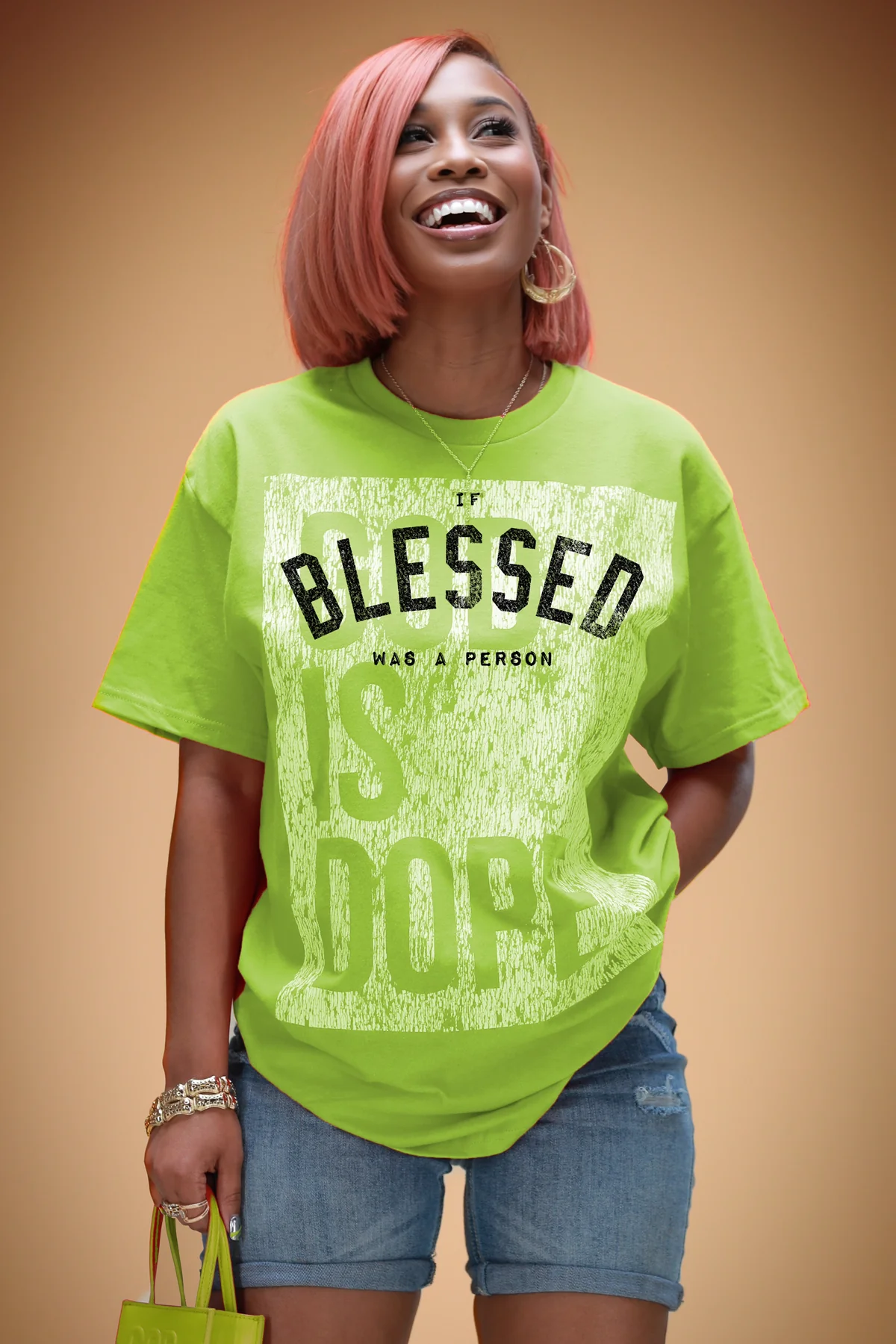 OVERSIZED BOX LOGO |IF BLESSED WAS A PERSON OVERLAY TEE (KIWI/WHITE/BLACK)