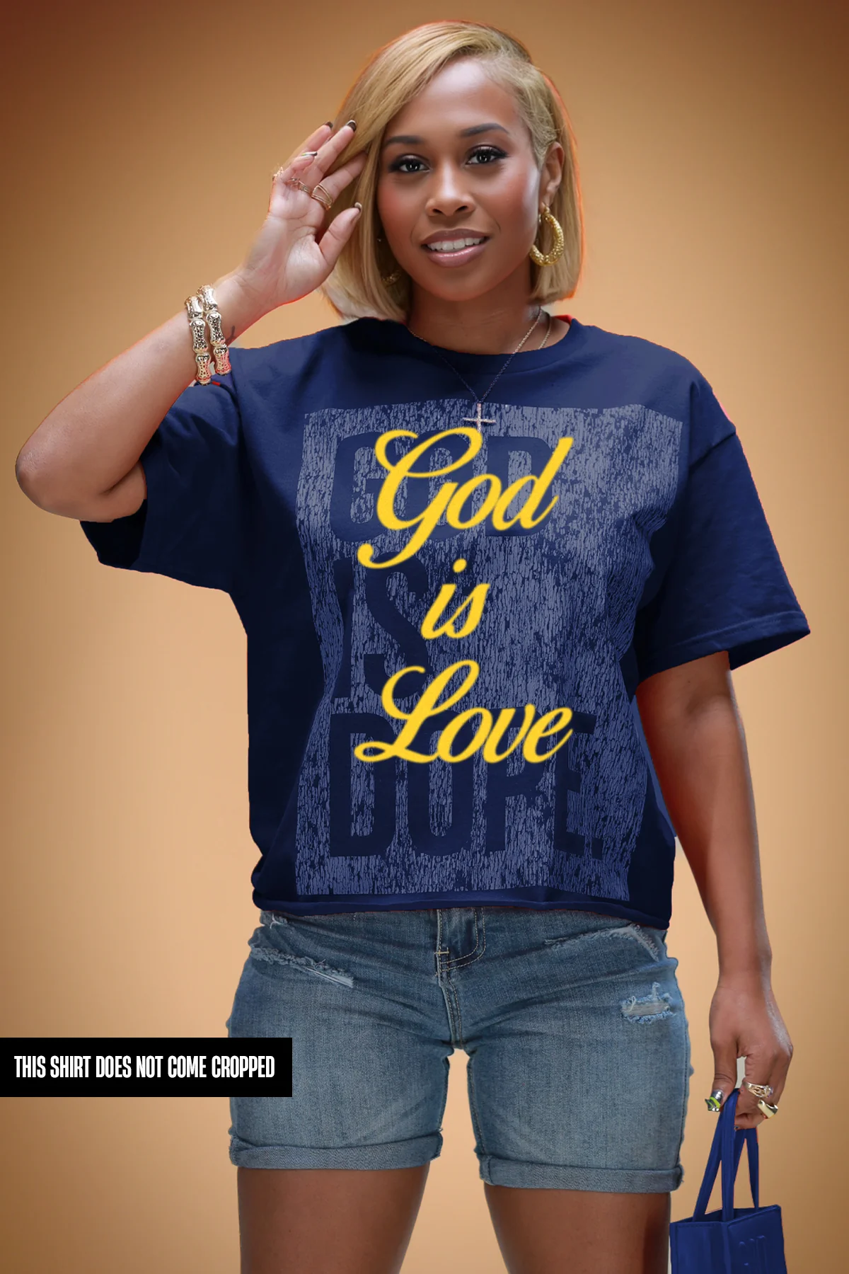 OVERSIZED BOX LOGO | GOD IS LOVE OVERLAY TEE (NAVY/GOLD)