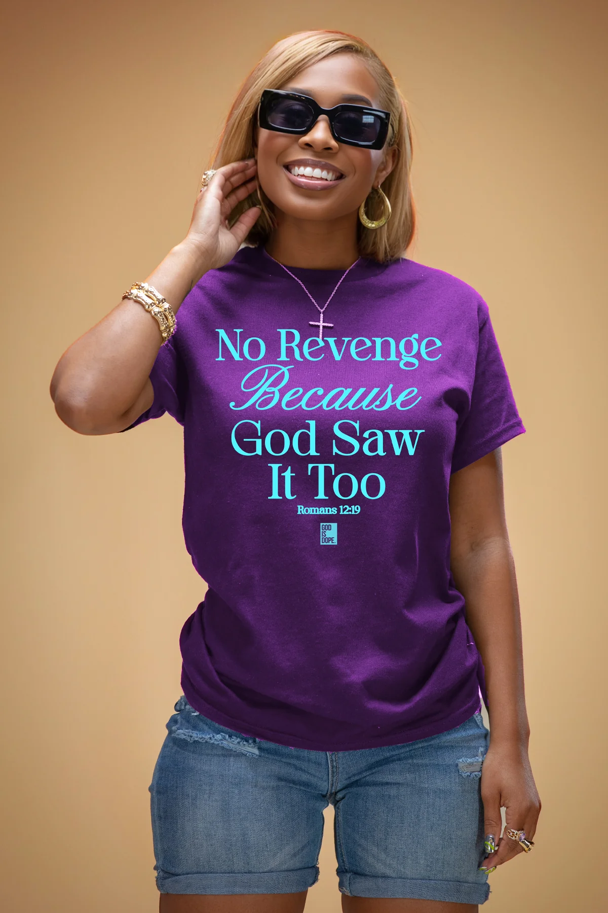 Romans 12:19 No Revenge Tee (Purple/Teal)
